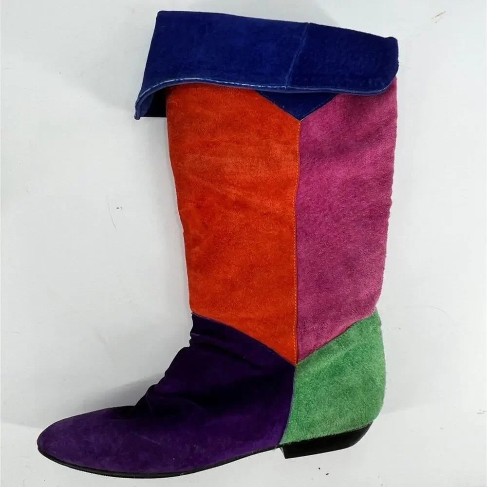 1980s Colorblock Suede Boots Just Over The Knee